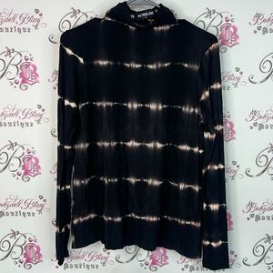 Retroluxe long sleeve turtleneck boho stretchy Black Tie-Dye Shirt